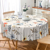 Aperturee - Aperturee Colorful Floral Round Tablecloth with Green Leaves for Vibrant Spring and Summer Kitchen Dining Decor